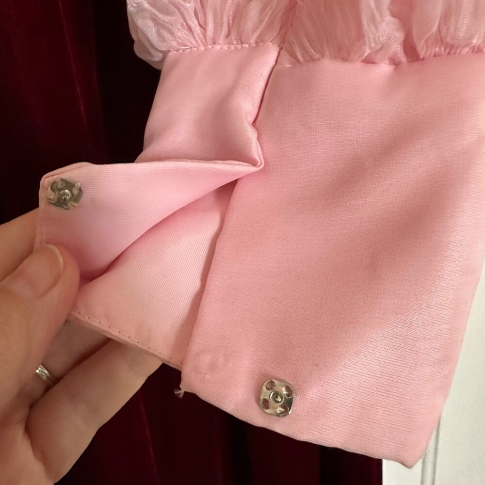 Vintage 1960's Juniors Formal Pink & Burgundy Long Dress Velvet & Nylon Size 7/8 - Picture 10 of 13